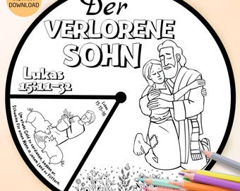 Druckbare Bastelvorlage, Sonntagsschule: Ausmal-Rad Gleichnis Der Verlorene Sohn Bibelgeschichte für Kinder Basteln Homeschool Kinderkirche