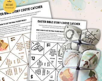 Easter story for kids| Cootie Catcher| Printable Sunday school Bible activity| Memory Game paper craft| Holy week DIY| Fortune teller| Quiz