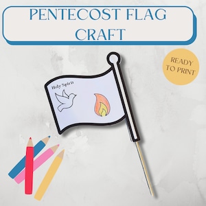 Pentecost flag craft| Whit Sunday activity| Holy Spirit Sunday school craft| Kids ministry craft| Homeschool worksheet