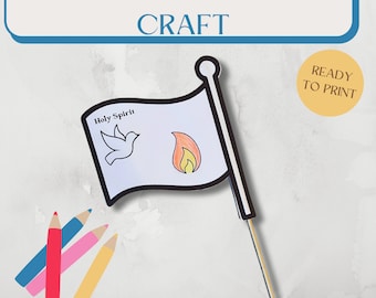 Pentecost flag craft| Whit Sunday activity| Holy Spirit Sunday school craft| Kids ministry craft| Homeschool worksheet