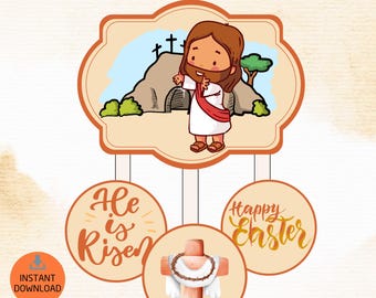 Printable Easter Mobile - Sunday School Craft, Kids' Ministry Resurrection Sunday Coloring Activity, Homeschool "He Is Risen" Bible Lesson