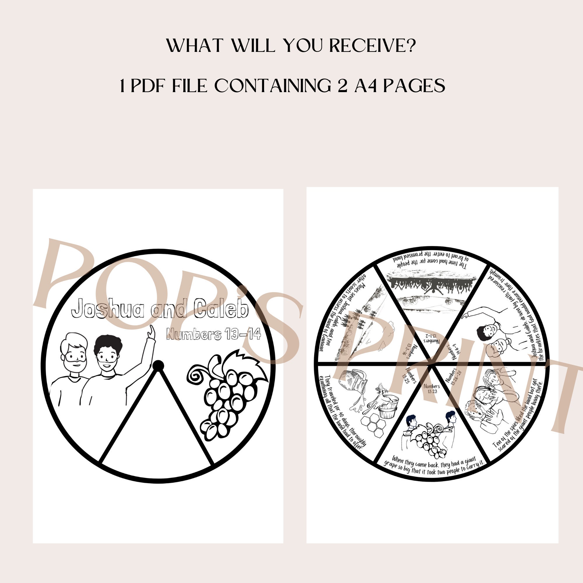 Joshua and Caleb Coloring Spinner Wheel Joshua and Caleb Craft Sunday