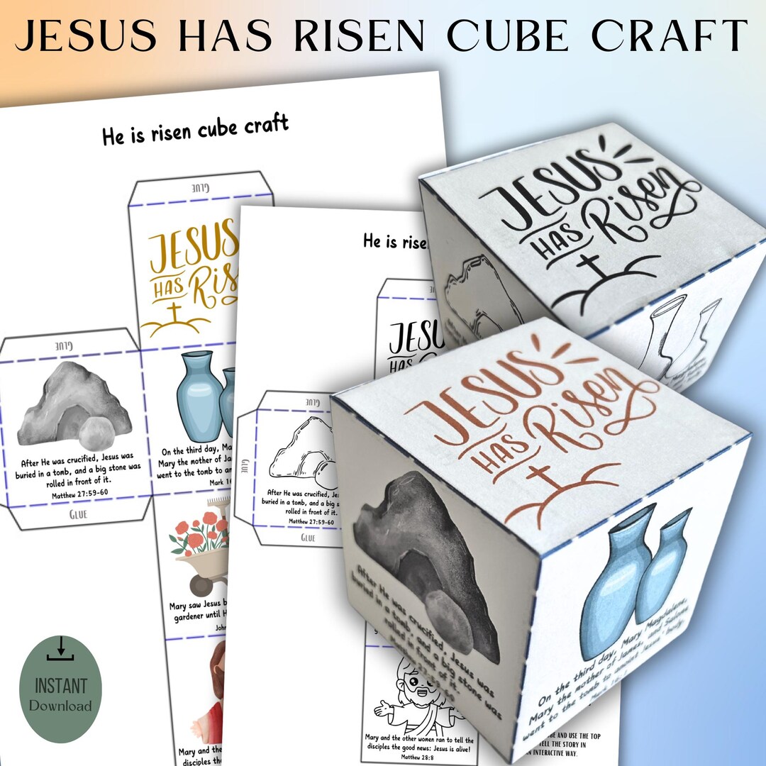 Jesus Has Risen Cube Craft| Printable Sunday School Bible Activity ...