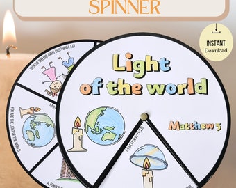 Printable Light of the World Coloring Spinner Wheel, Light of the World Craft, Sunday School Activity, Kids Ministry Craft, Bible Activity