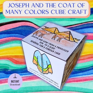 Druckbarer Joseph und der Mantel vieler Farben, der Cube Craft, Sonntagsschulaktivität, Joseph Memory-Spiel, Kinderbibellektion, 3 D Craft