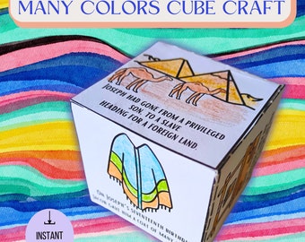 Printable Joseph and the Coat of Many Colors coloring Cube Craft, Sunday School Activity, Joseph Memory Game, Kids Bible Lesson, 3 D Craft