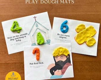 The Ten Commandments Playdough Mats, Printable Sunday School Craft, Tactile and Sensory Learning, Project for Kids Ministry & Homeschool
