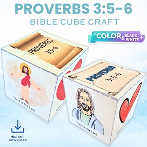 Proverbs 3:5-6 Cube Craft, Printable Sunday School Activity, Bible Verse Memory Game