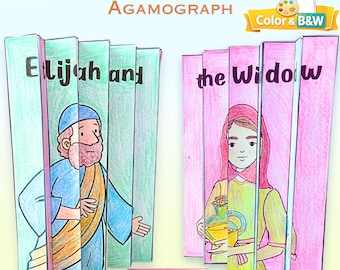 Manualidad de Elías y la viuda con agamógrafo, actividad bíblica para la escuela dominical (PDF de descarga instantánea)