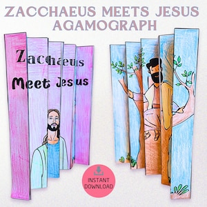 Printable Jesus Meets Zacchaeus Agamograph – Sunday School Craft, Instant Download Bible Story Activity & Coloring Template for Kids