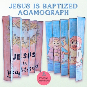 Druckbare Jesus getauft Agamograph, Sonntagsschule Bibel Handwerk, Färbung Aktivität für Kinder, mit Johannes den Täufer und den Heiligen Geist
