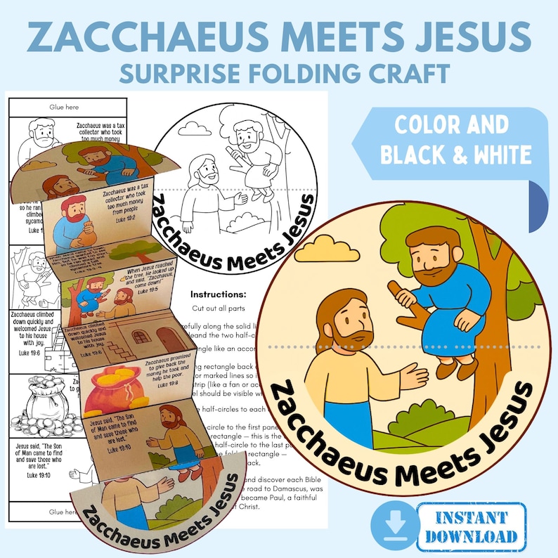 Zacchaeus Meets Jesus Bible Craft – Printable Folding Surprise Booklet ...