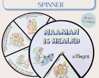 Rueda para colorear sobre la curación de Naamán/ Manualidad de Naamán/ Manualidad de la escuela dominical/ Manualidad del ministerio infantil/ Actividad bíblica para niños