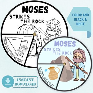 Druckbare Moses schlägt das Rock Spinner-Rad, Sonntagsschule Handwerk, Hausschule & Kinder Dienst Exodus Unterricht, Bibel Färbung Aktivität