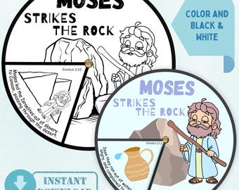 Printable Moses Strikes the Rock Spinner Wheel, Sunday School Craft, Homeschool & Kids Ministry Exodus Lesson, Bible Coloring Activity