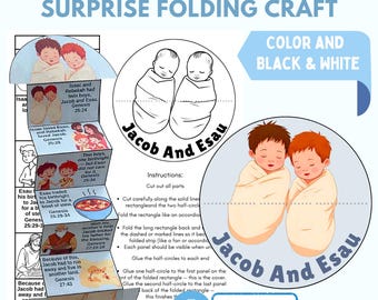 Printable Jacob and Esau Folding Surprise Booklet, Sunday School Craft, Homeschool Bible Lesson Activity, Kids’ Church Coloring Page PDF