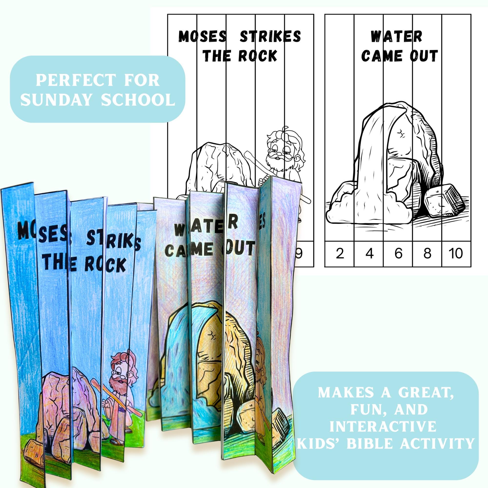 印刷可能なモーセの岩を打つアガモグラフ日曜学校工作、すぐにダウンロードできる聖書物語アクティビティと子供向け出エジプト記塗り絵テンプレート -  Etsy 日本, image size:2000x2000
