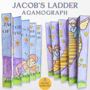 Printable Jacob&#39;s Ladder Agamograph – Sunday School Craft & Bible Story Coloring Activity for Kids, Jacob’s Dream, Instant Download PDF