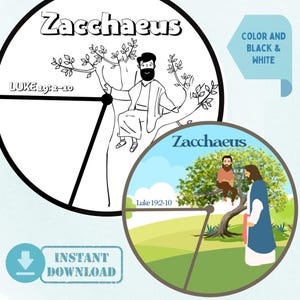 Printable Zacchaeus Spinner Wheel, Sunday School Craft, Kids Ministry Bible Coloring Activity, Homeschool Project Bible Lesson & Memory Game