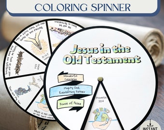 Printable Jesus in the Old Testament Coloring Spinner Wheel | Jesus Sunday School Craft | Kids Ministry Craft | Bible Activity for Children