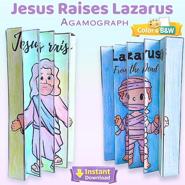 Jezus wekt Lazarus op agamografie - kleuractiviteit zondagsschool (pdf)