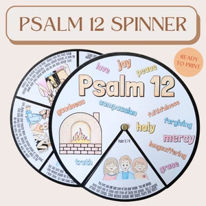 Printable Psalm 12 Coloring Spinner Wheel | Psalm 12 Sunday School Craft | Kids Ministry Craft | Bible Activity for Kids | Memorize Psalms