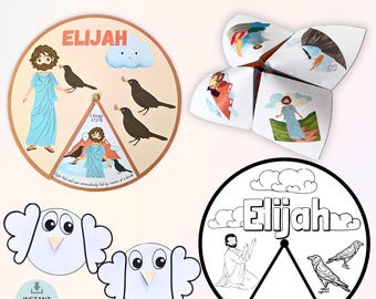 Manualidades para la escuela dominical para imprimir, paquete de actividades para colorear del profeta Elías, rueda giratoria para atrapar piojos, lecciones bíblicas del ministerio infantil Raven Bird