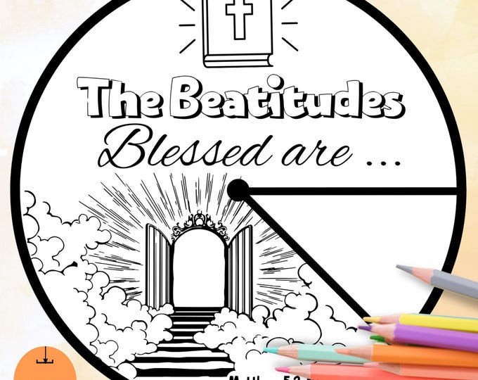 Beatitudes Coloring Wheel, Printable Bible Verse Activity, Watercolor ...