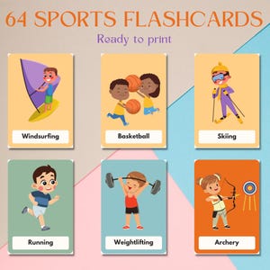 Flashcards esportivos para crianças pequenas | Flashcards educacionais digitais | Atividade pré-escolar | Aprendizagem Montessori | Recursos para impressão | Jardim de infância
