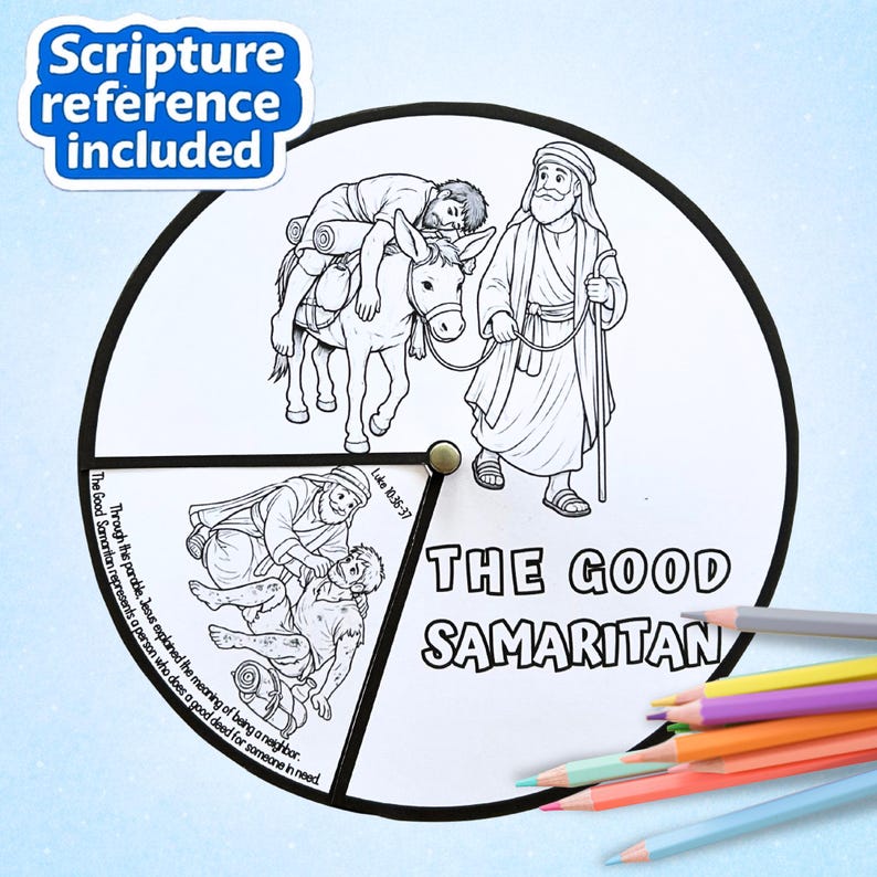 Good Samaritan Coloring Spinner Wheel | Sunday School Parable Craft ...