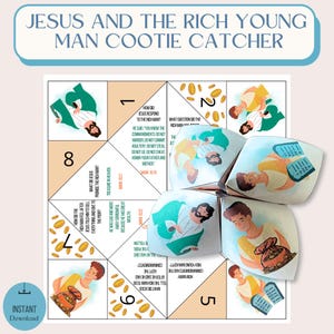 Jesus und der reiche Junge Mann Cootie Catcher, Sonntagsschulhandwerk, Kinderbibelstudienspiel, Bibelgeschichtenaktivität, christliche Hausschule