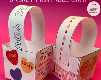 Valentine's Day Bible Verse Basket Printable Craft, Sunday School Valentine Craft Kids Ministry & Homeschool Activity Church Valentine Ideas