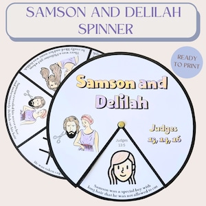 Printable Samson and Delilah Coloring Spinner Wheel | Samson Craft | Sunday School Craft | Kids Ministry Craft | Bible Activity for Kids