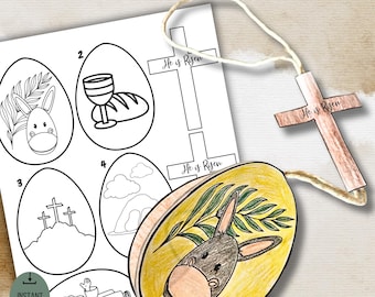 Easter Story Sunday School Egg Craft, 3D Easter Eggs Coloring Paper Craft, He is risen Kids Bible lesson Holy Week Instant download Activity