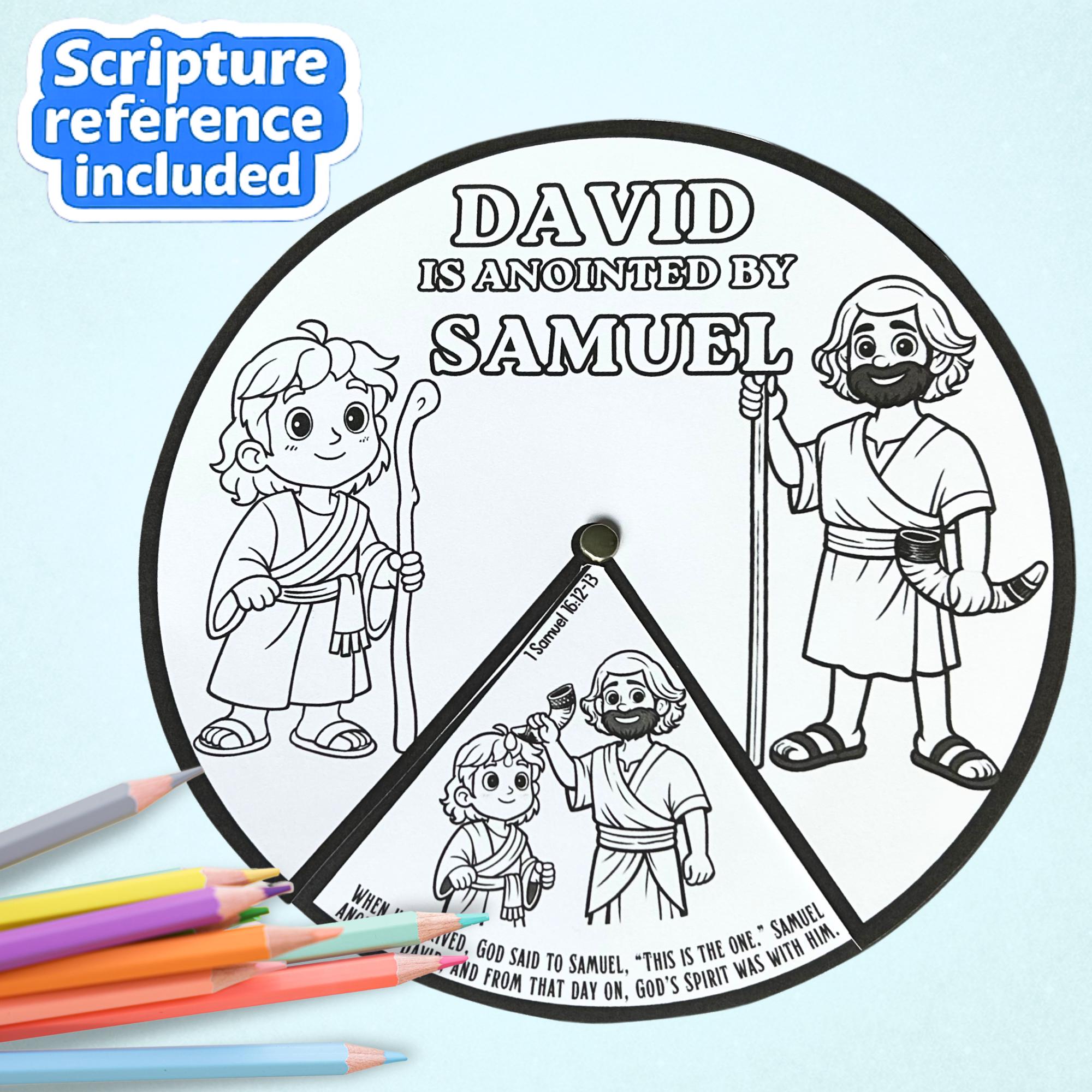 Printable Bible Craft- David Anointed by Samuel Spinner Wheel, Sunday ...