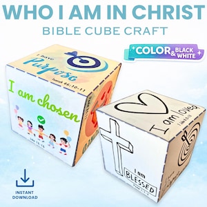 Kim jestem w Chrystusie – kostka do gry – niedzielna szkoła, do wydrukowania (pobranie cyfrowe)