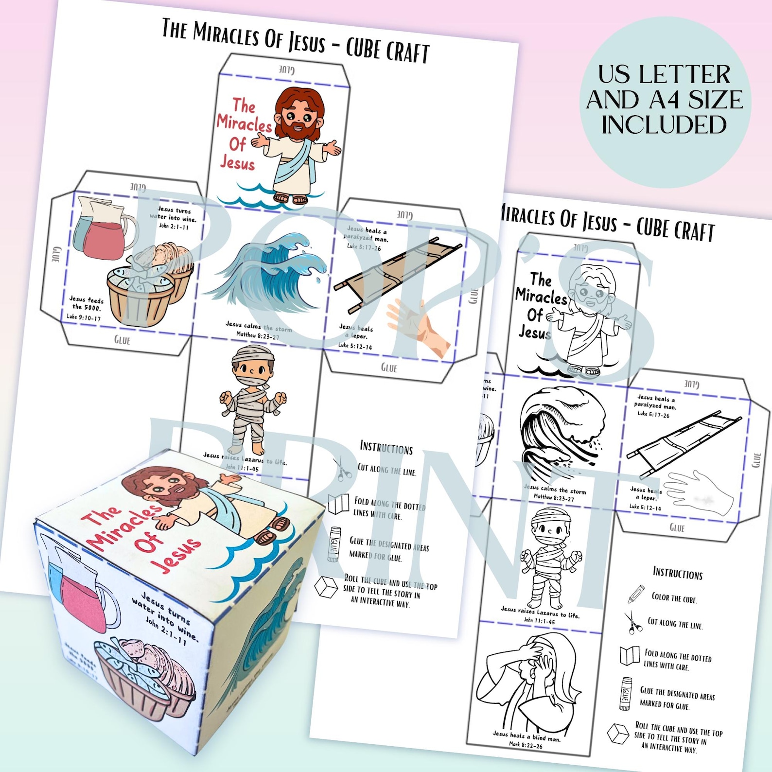 Miracles of Jesus Paper Cube Craft, Sunday School Bible Activity ...