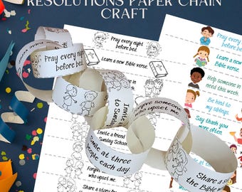 Christian Kids New Year Resolutions Paper Chain Garland Craft Printable Sunday School Activity for Kids, Kids Ministry & Homeschool Project