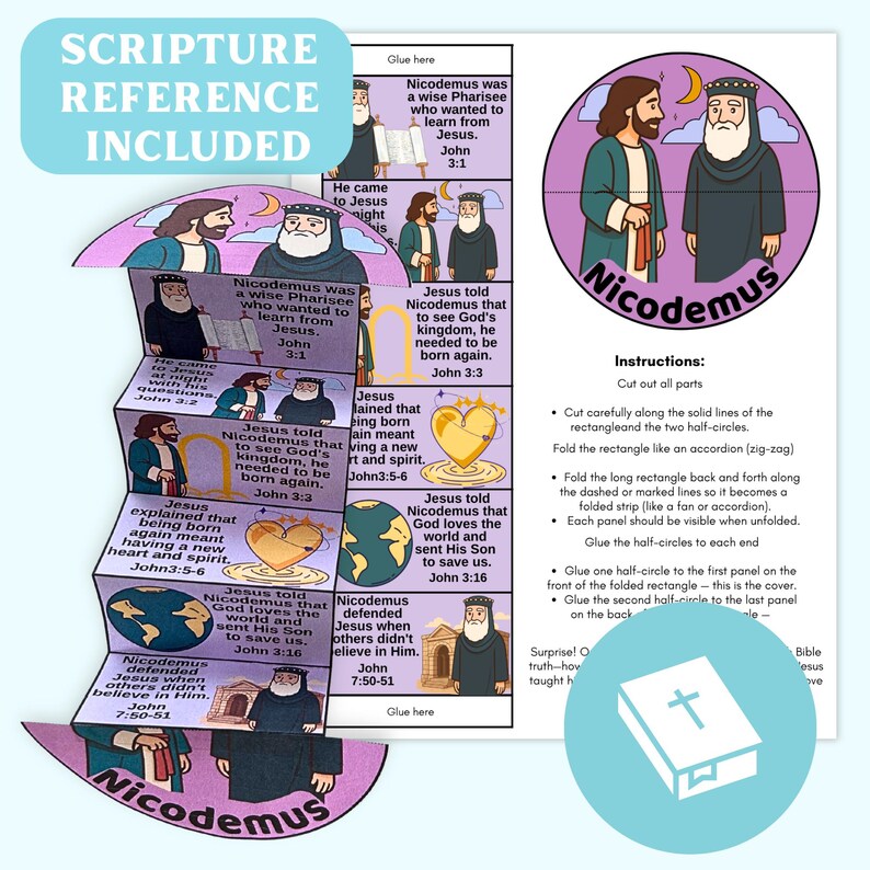 Nicodemus Meets Jesus Craft (PDF) | Folding Surprise Bible Coloring ...