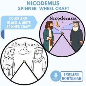 Printable Nicodemus Craft, Coloring Spinner Wheel, Sunday School Activity, Bible Memory Game