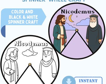 Manualidad imprimible de Nicodemo, Ruleta para colorear, Actividad para la escuela dominical, Juego de memoria bíblica