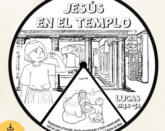 Jesús en el Templo rueda giratoria/ La historia para colorear/ Manualidad escuela dominical/ Actividad bíblica para niños