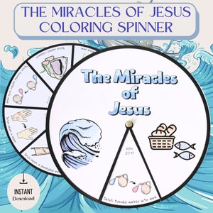 Printable Die Wunder von Jesus Färbung Spinner Rad | Sonntagsschulunterricht | Kinderzimmer Handwerk | Bibelaktivität für Kinder