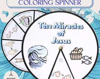 Printable The Miracles of Jesus Coloring Spinner Wheel | Sunday School Lesson | Kids Ministry Craft | Bible Activity for Kids