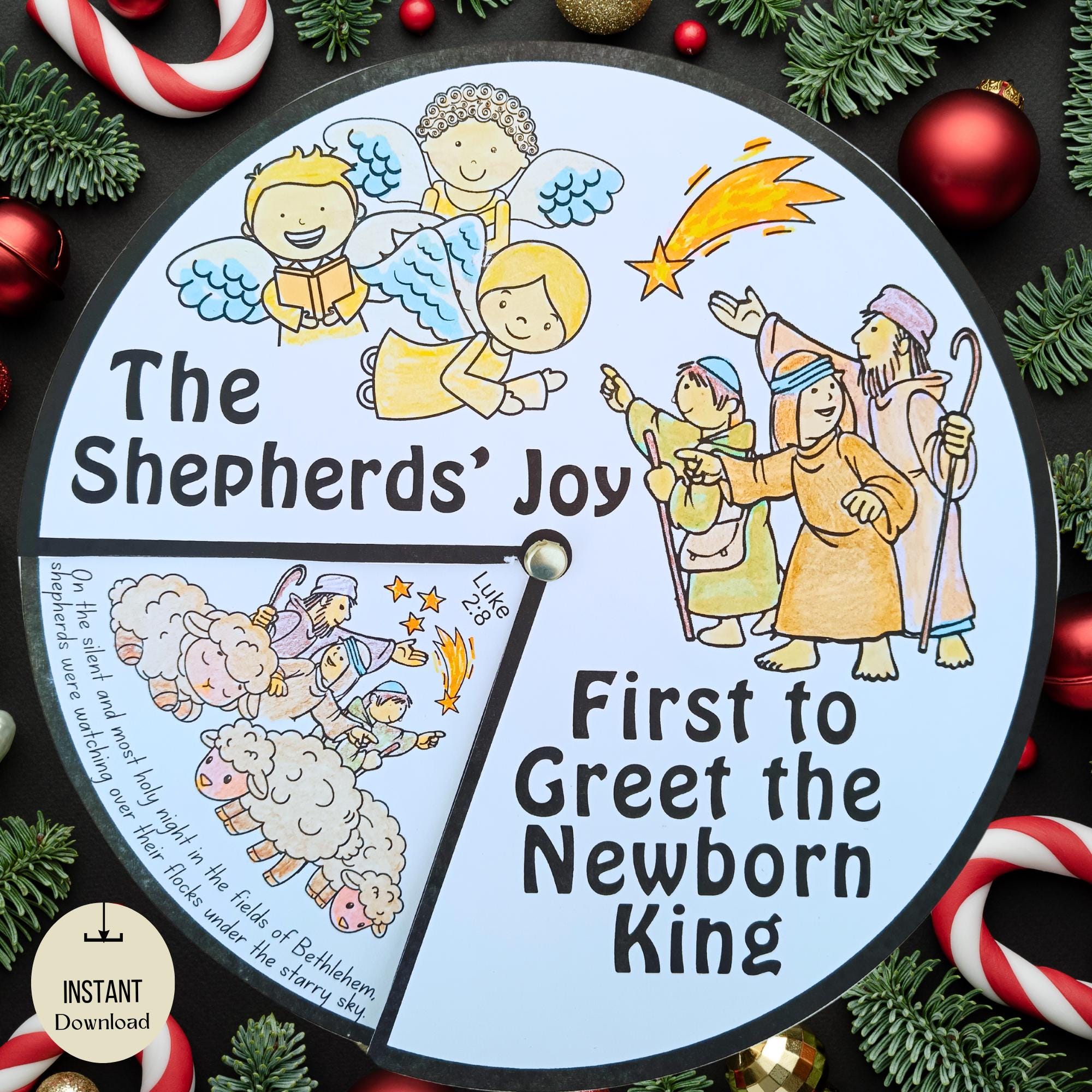 Printable Sunday School Craft: The Shepherd's Joy Spinner Wheel, Christmas Kids Ministry Activity, Homeschool Nativity Project, Winter Art