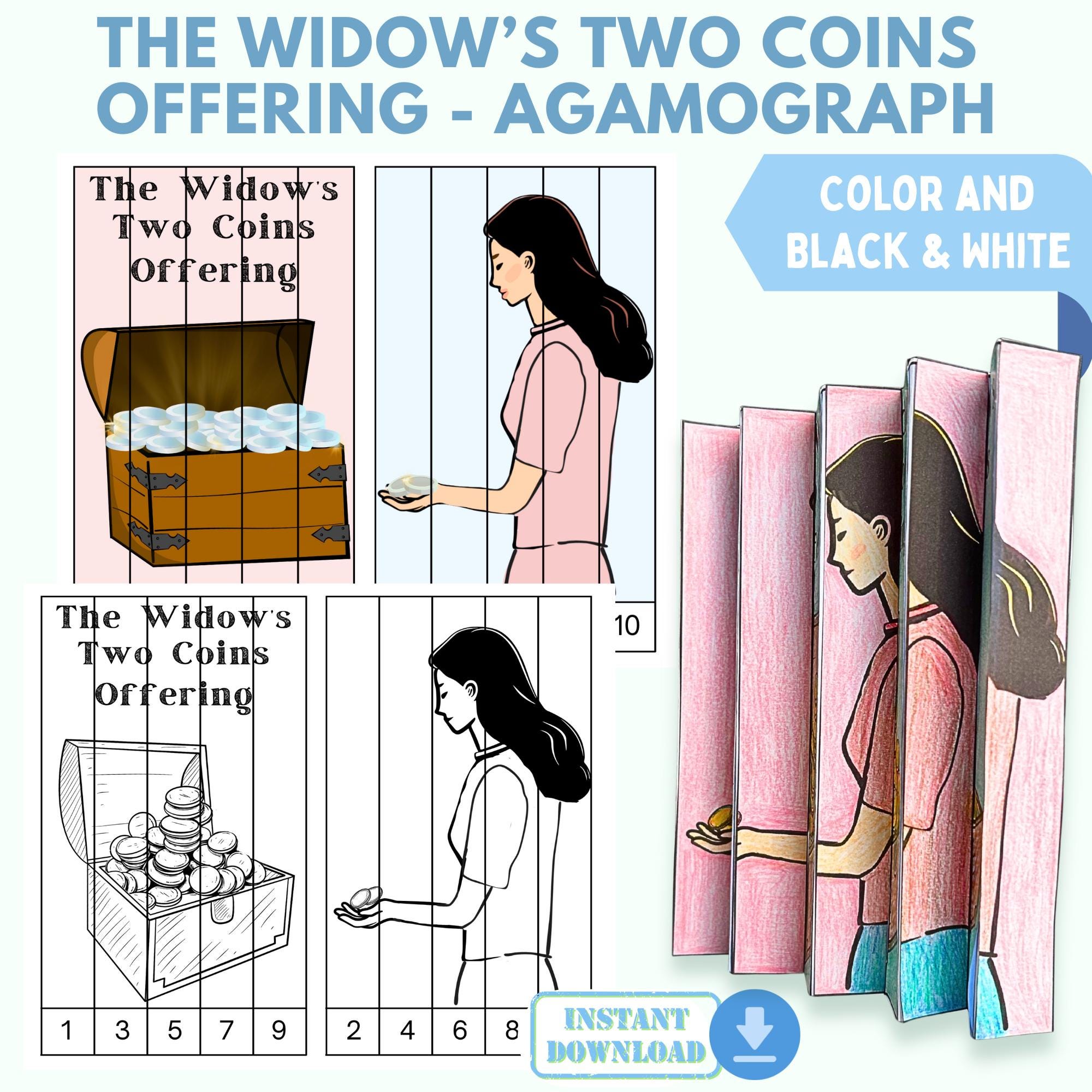 印刷可能な「未亡人の2枚のコイン」アガモグラフ – 日曜学校の工作と聖書物語、子供向けの寛大さの塗り絵アクティビティ、PDFの即時ダウンロード -  Etsy 日本, image size:2000x2000