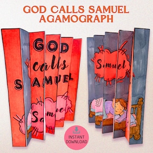 Agamógrafo “Deus Chama Samuel” para Imprimir – Artesanato para Escola Dominical, Download Instantâneo de História Bíblica e Modelo para Colorir