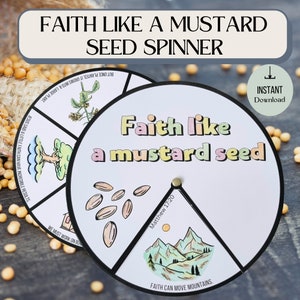 Printable Faith Like a Mustard Seed Coloring Spinner Wheel, Sunday School Craft, Kids Ministry Bible Activity, and Homeschool Faith Project