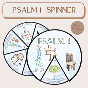 Druckbare Psalm 1 Färbung Spinnerrad, Psalm 1 Handwerk, Sonntagsschulaktivität, Kinderschutzhandwerk, Bibelaktivität für Kinder auswendig
