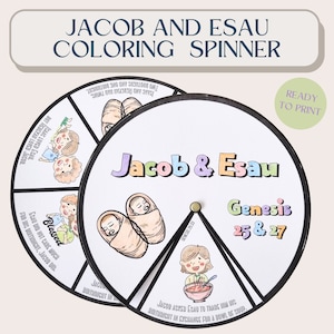 Printable Jacob and Esau Sunday School Craft, Coloring Spinner Wheel, Kids Ministry Bible Activity, Christian Homeschool Project PDF